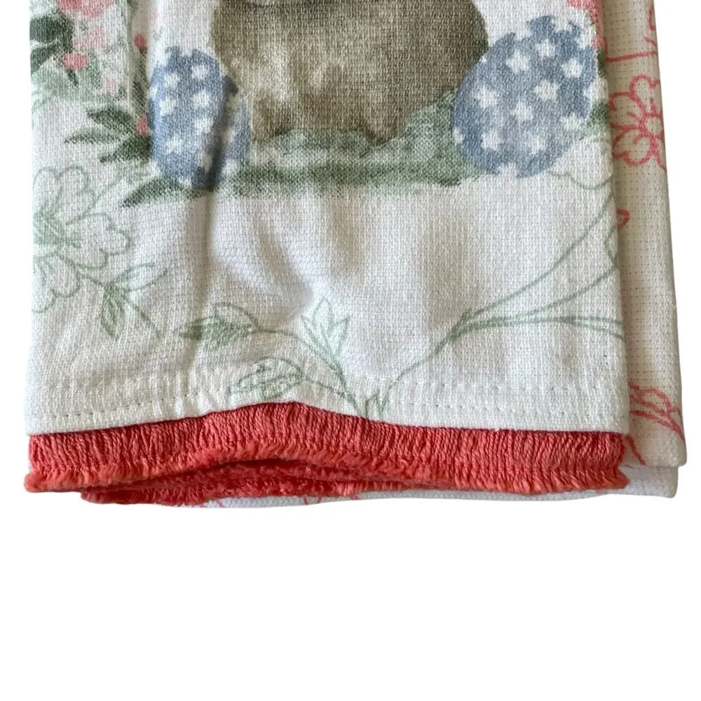 TAHARI HOME Kitchen Towels 3pk Easter Bunny Rabbit Garden Flowers 18